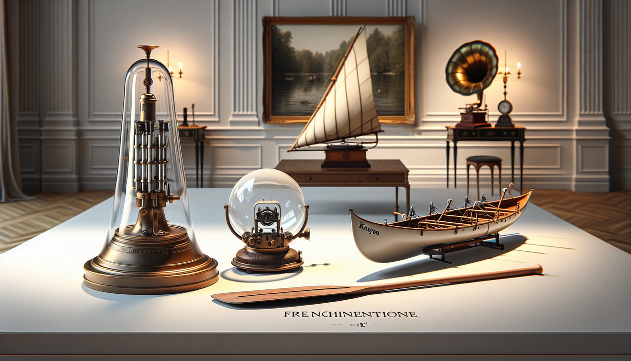 Créez une image représentant une collection d'inventions françaises commençant par la lettre K.