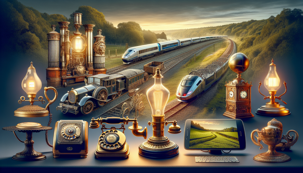 Illustration de quatre inventions françaises débutant par la lettre T.