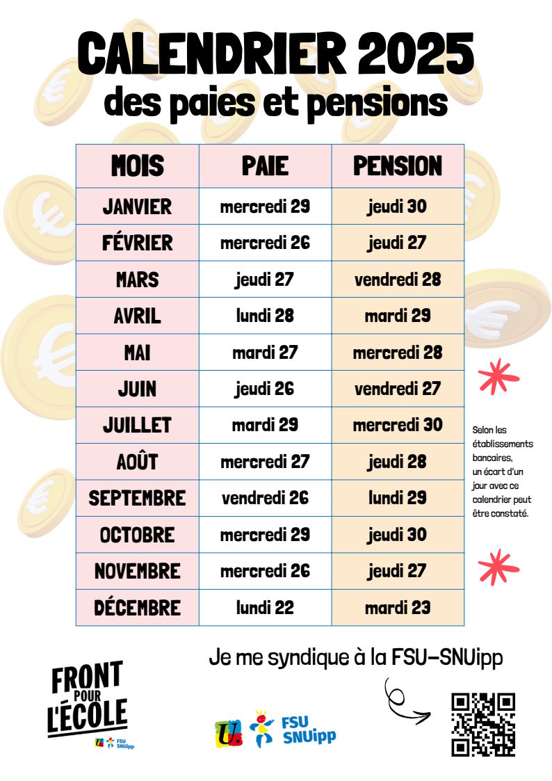 calendrier salaires profs 2025