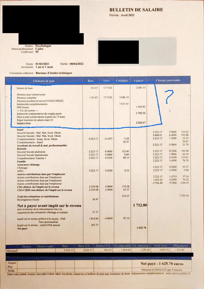 fiche de paie salaire brut net