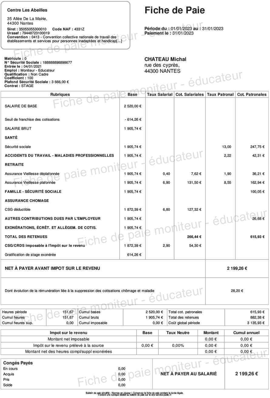 Fiche de paie Convention 66 2024