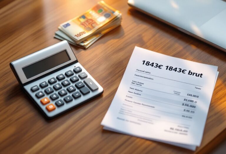 Simulation du salaire net à partir de 1875 euros brut avec documents en fond